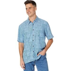 Quiksilver Men's Woven Button Up Shirt Shirt Short Sleeves Palm Tree Blue Size L